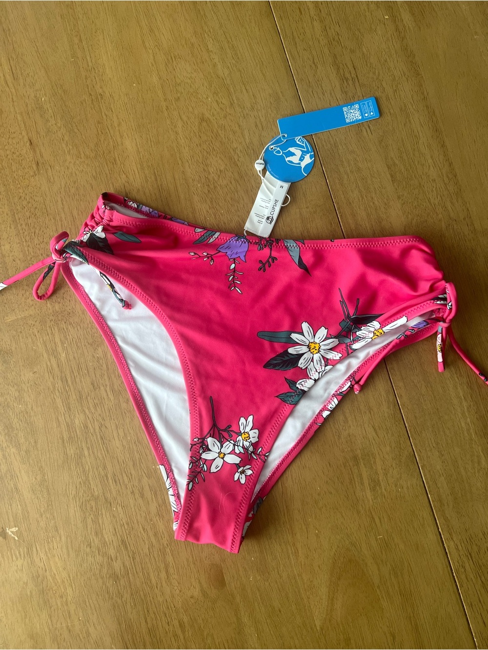 Cupshe High Waisted Hot Pink Floral Tie-Side Bikini Bottoms